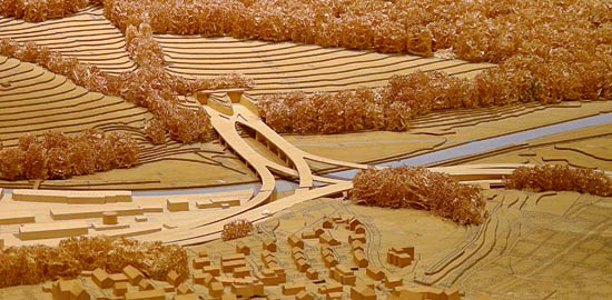 Town model of Zurich (Switzerland) showing a new motorway in construction