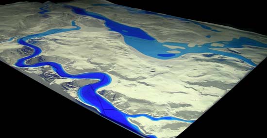 Transparent relief showing groundwater flows