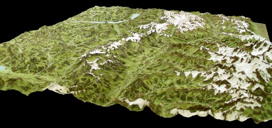 Relief of a part of the Bernese Oberland and the Valais created by Joachim Eugen Müller